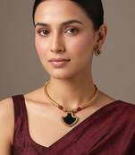 Gold plated heritage temple green choker necklace set