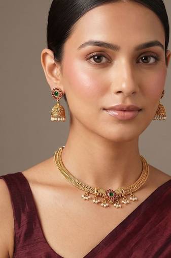 Gold plated green choker necklace set