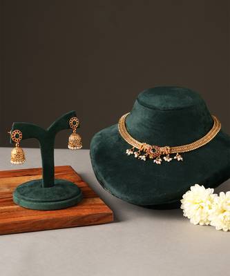 Gold plated green choker necklace set 2