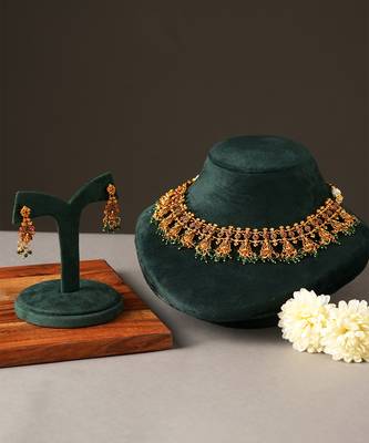 Gold plated ruby red bridal choker necklace set 2