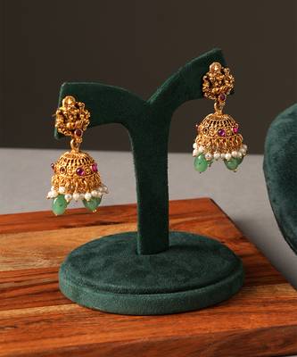 Gold plated green temple choker necklace set 4