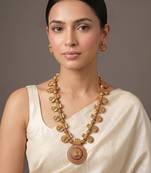 Gold plated royal nakshi temple chain necklace set