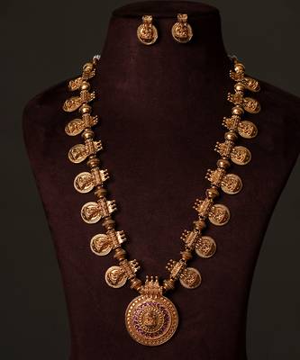 Gold plated royal nakshi temple chain necklace set 2