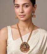 Gold plated green lakshmi temple haar necklace set
