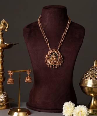 Gold plated green lakshmi temple haar necklace set 2
