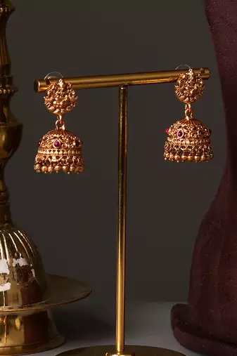Gold plated green lakshmi temple haar necklace set