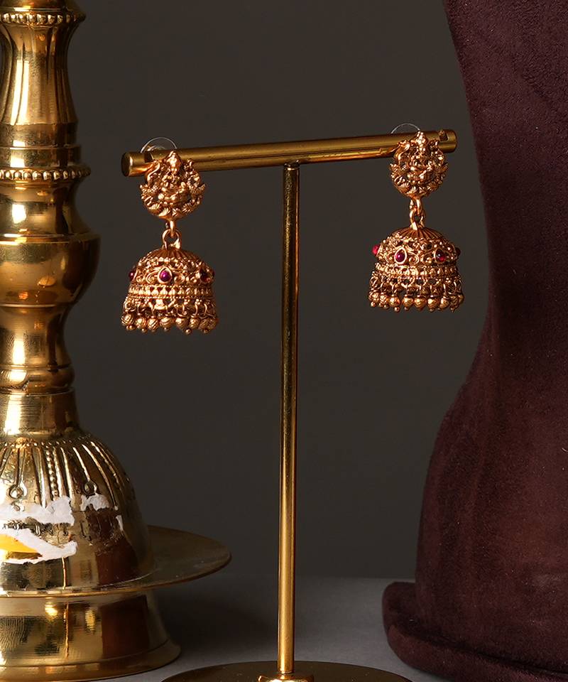 Gold plated green lakshmi temple haar necklace set