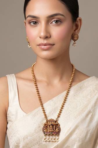 Gold plated darbar heritage haar necklace set