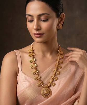 Gold plated royal nakshi temple chain necklace set 1