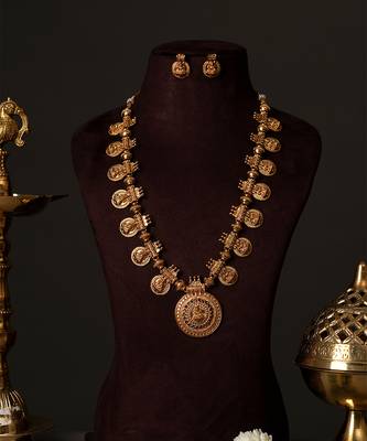 Gold plated royal nakshi temple chain necklace set 2