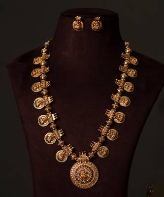 Gold plated royal nakshi temple chain necklace set 3