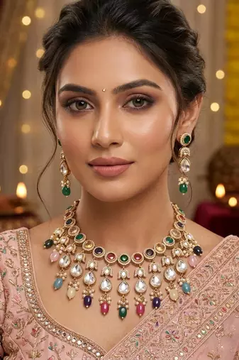 Multi color american diamond necklace set