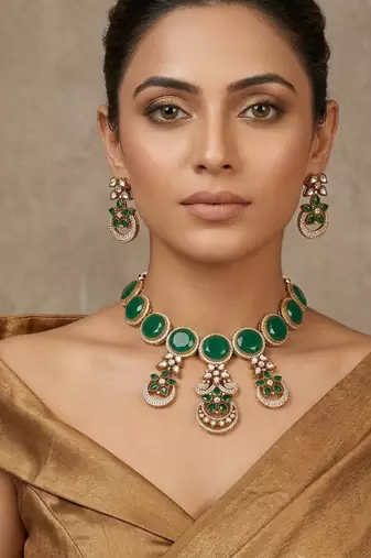 Green color american diamond necklace set