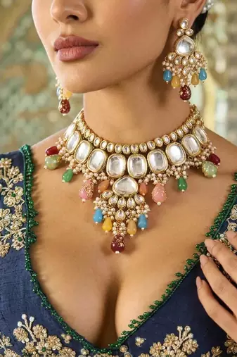 Multi color back side meena work kundan necklace set