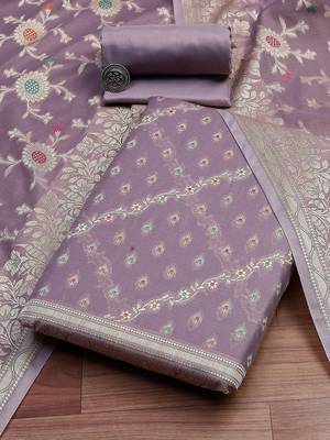 Floral Woven Design Zari Unstitched Dress Material 1