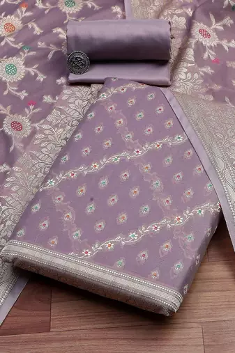 Floral Woven Design Zari Unstitched Dress Material