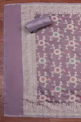 Floral Woven Design Zari Unstitched Dress Material