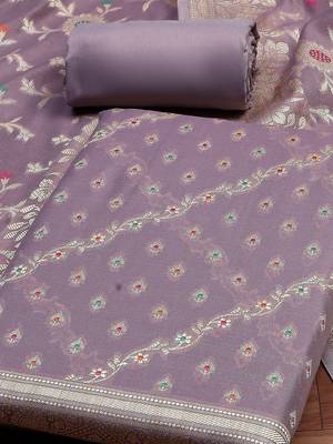 Floral Woven Design Zari Unstitched Dress Material 3