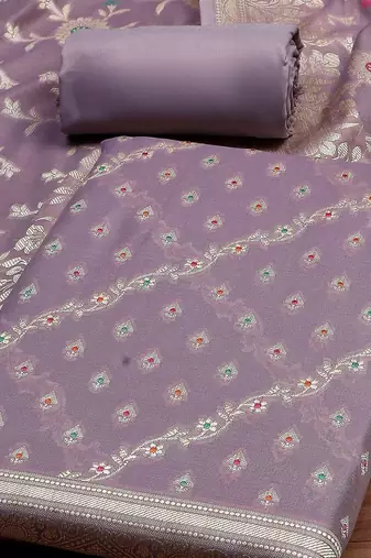 Floral Woven Design Zari Unstitched Dress Material