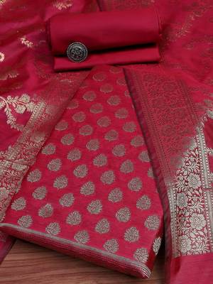 Floral Woven Design Zari Unstitched Dress Material 1