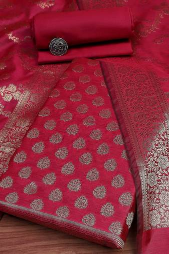 Floral Woven Design Zari Unstitched Dress Material