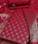 Floral Woven Design Zari Unstitched Dress Material