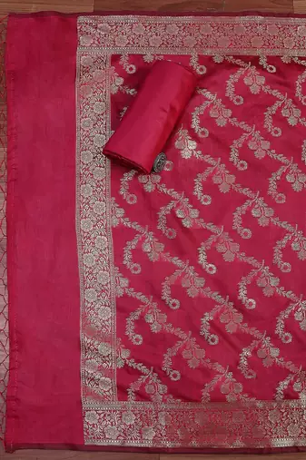 Floral Woven Design Zari Unstitched Dress Material