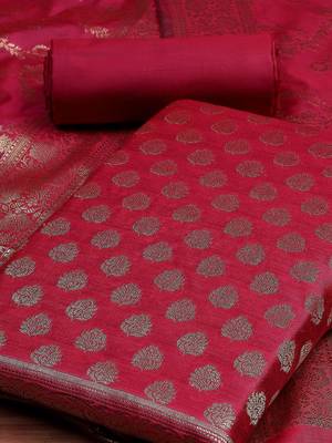 Floral Woven Design Zari Unstitched Dress Material 3