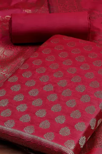 Floral Woven Design Zari Unstitched Dress Material