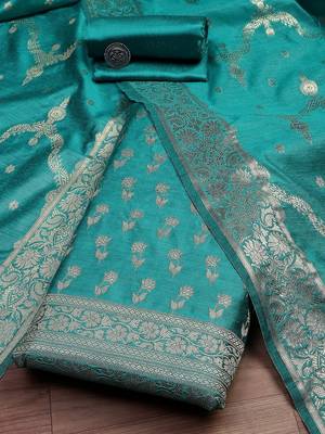 Floral Woven Design Zari Unstitched Dress Material 1