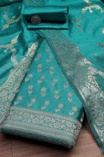 Floral Woven Design Zari Unstitched Dress Material