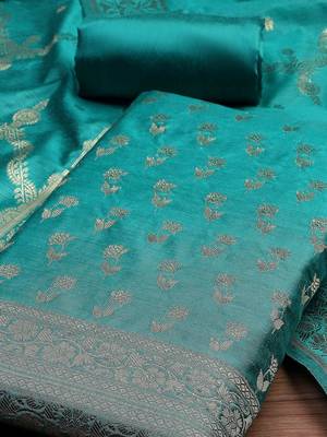 Floral Woven Design Zari Unstitched Dress Material 3