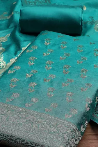 Floral Woven Design Zari Unstitched Dress Material