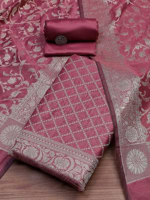 Floral Woven Design Zari Unstitched Dress Material 1