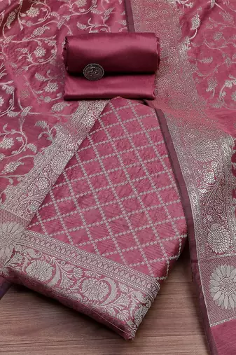 Floral Woven Design Zari Unstitched Dress Material