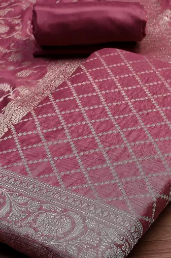 Floral Woven Design Zari Unstitched Dress Material