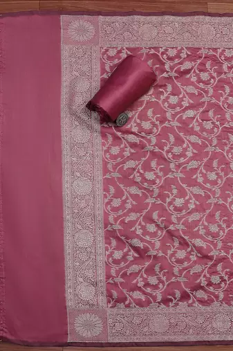 Floral Woven Design Zari Unstitched Dress Material