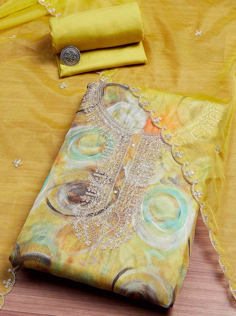 Printed Organza Unstitched Dress Material