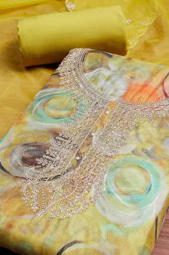 Printed Organza Unstitched Dress Material