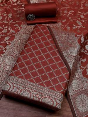 Floral Woven Design Zari Unstitched Dress Material 1