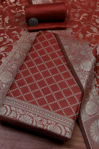 Floral Woven Design Zari Unstitched Dress Material