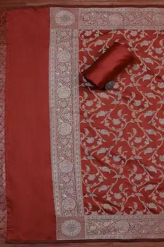 Floral Woven Design Zari Unstitched Dress Material