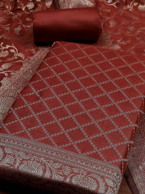 Floral Woven Design Zari Unstitched Dress Material 3