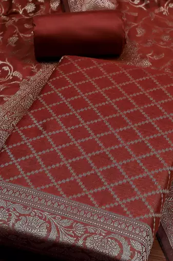 Floral Woven Design Zari Unstitched Dress Material