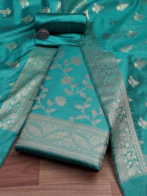 Floral Woven Design Zari Unstitched Dress Material 1