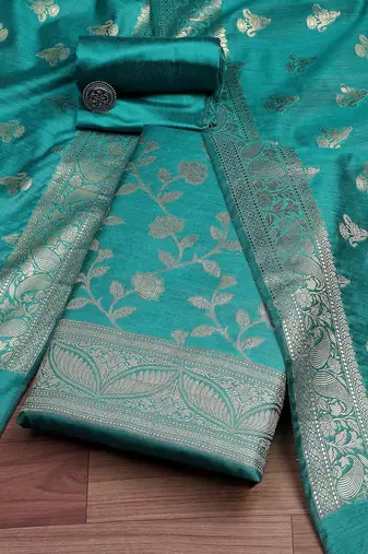 Floral Woven Design Zari Unstitched Dress Material