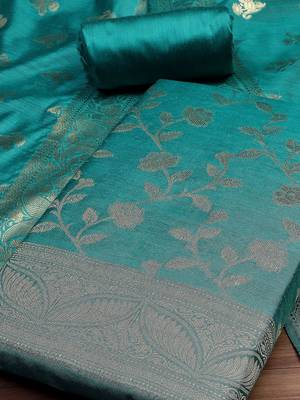 Floral Woven Design Zari Unstitched Dress Material 3