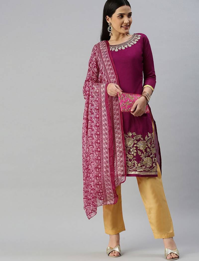 Embroidered Silk Georgette Unstitched Dress Material