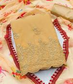 Yellow & Cream Embroidered Silk Georgette Unstitched Dress Material