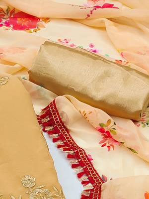 Yellow & Cream Embroidered Silk Georgette Unstitched Dress Material 2